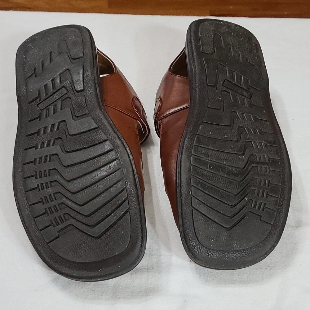 Faranzi Mens‎ Faux Leather Fisherman Sandals Brown Hook&Loop Sz 11 EUC